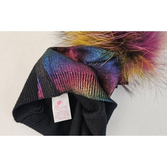 Maniere Girls Rainbow Genuine Fur POM POM Hat New - Picture 3 of 5
